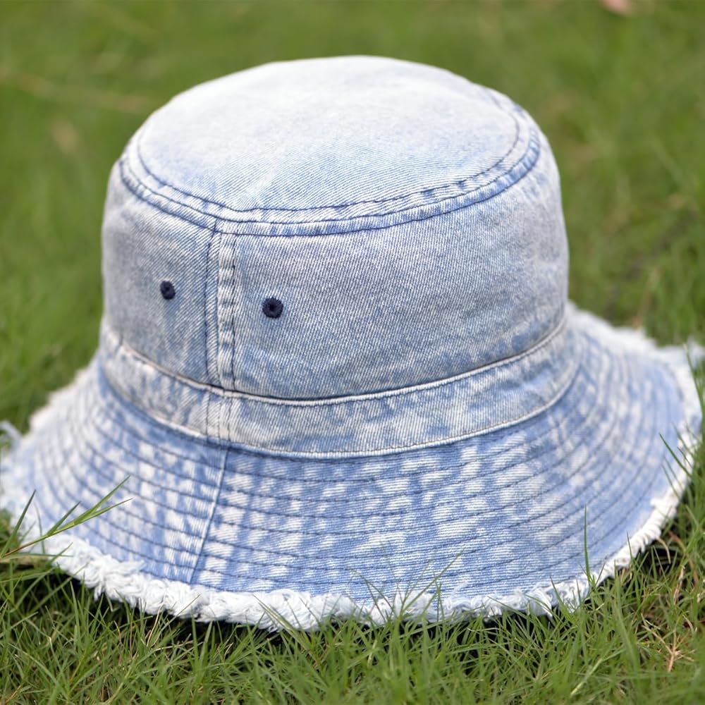 Amazon.com: BLUEGLORY Distressed Denim Bucket Hat for Women Wide